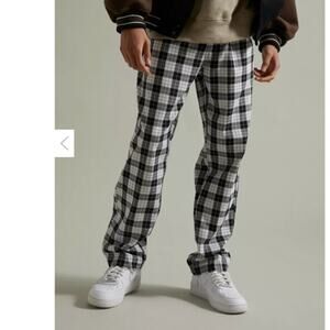 Obey Newton Gingham Black White Plaid Pull On Pant Size L